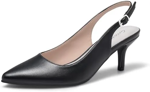 greatonu womens black kitten heels pointed toe slingback leather insole casual party wedding dress pumps shoes size 85