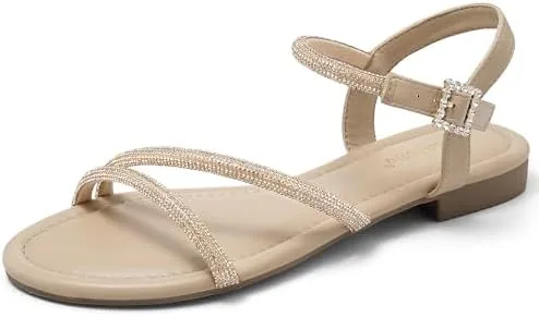 greatonu womens dressy flat sandals with rhinestonescomfortable summer sandals for wedding party and daily wear